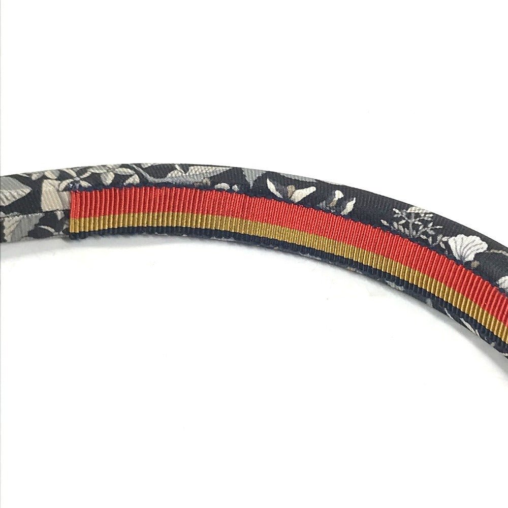 HERMES Hairband, headband, all-over print, logo Katyusha silk Black Used