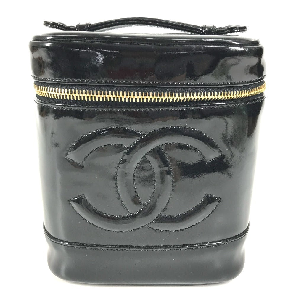 CHANEL A01998 CC CC Mark logo Bag Vanity Bag Vertical Hand Bag enamel Black Used