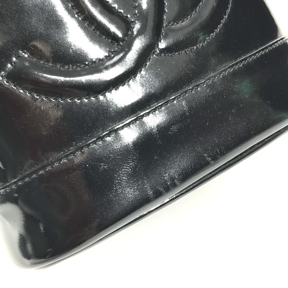 CHANEL A01998 CC CC Mark logo Bag Vanity Bag Vertical Hand Bag enamel Black Used