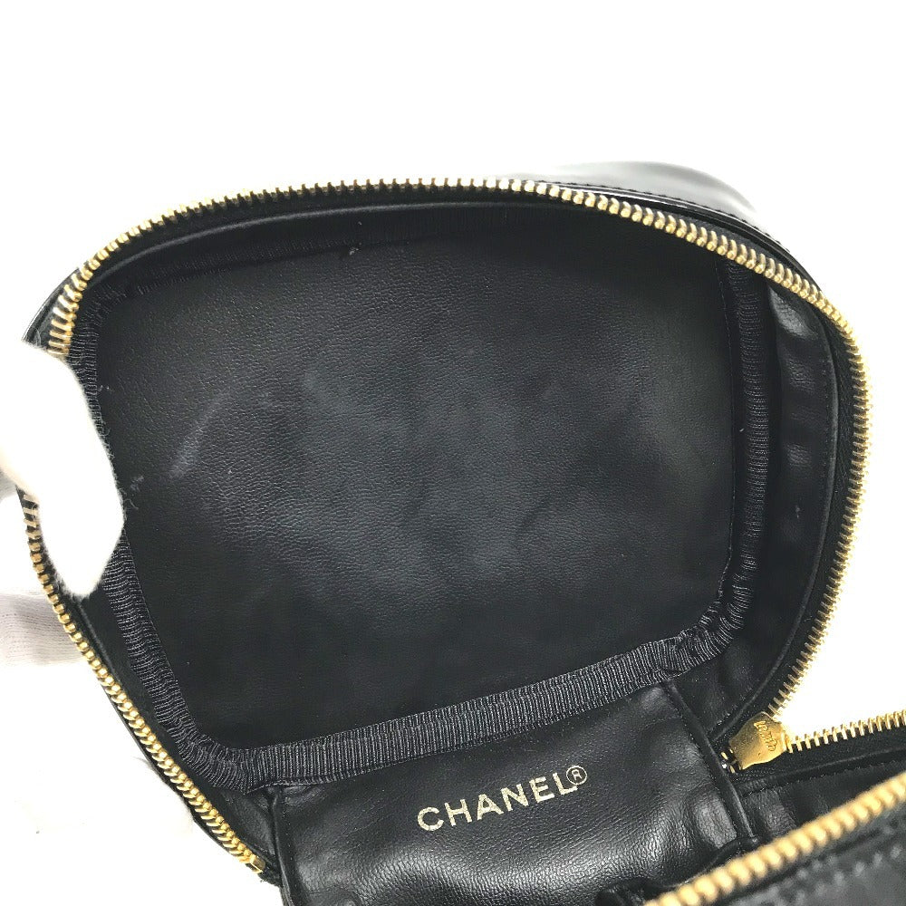 CHANEL A01998 CC CC Mark logo Bag Vanity Bag Vertical Hand Bag enamel Black Used