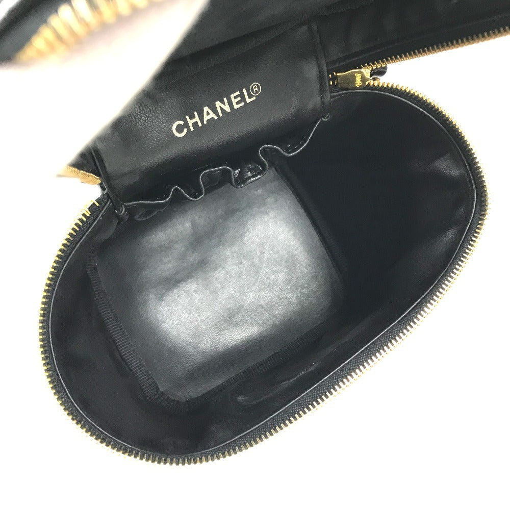 CHANEL A01998 CC CC Mark logo Bag Vanity Bag Vertical Hand Bag enamel Black Used
