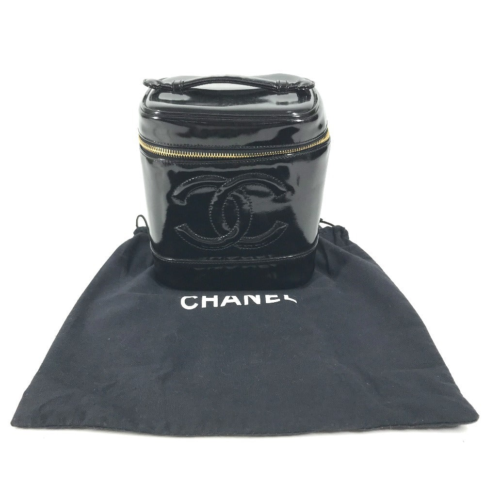 CHANEL A01998 CC CC Mark logo Bag Vanity Bag Vertical Hand Bag enamel Black Used