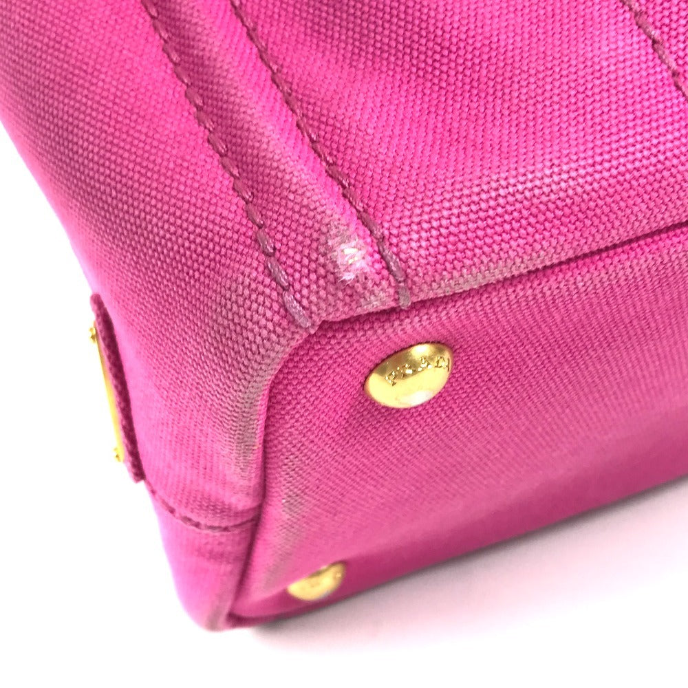 PRADA Canapa logo Bag Tote Bag Hand Bag cotton pink Used
