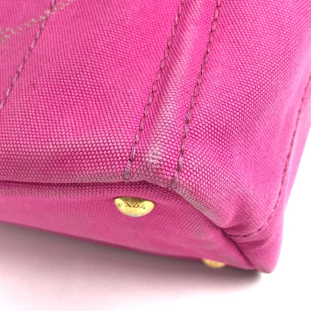 PRADA Canapa logo Bag Tote Bag Hand Bag cotton pink Used