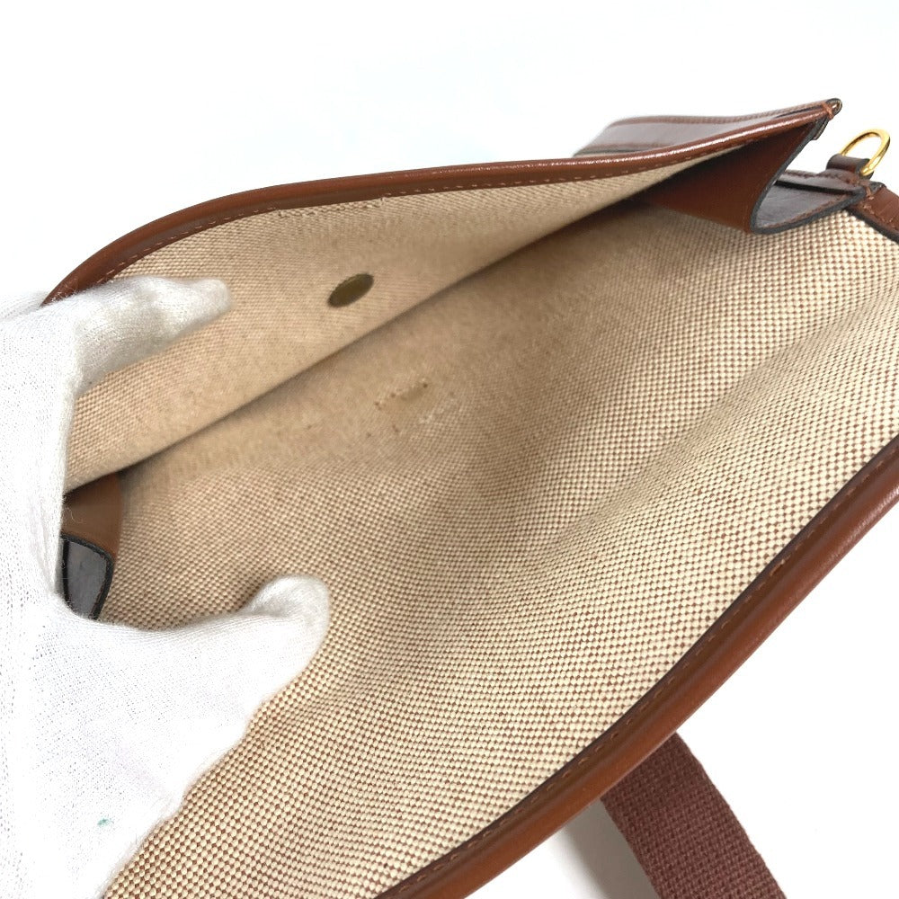 HERMES vintage H logo Bag, Cluch Bag, Pouch, Flap Clutch bag Leather/Canvas Beige/Brown Used