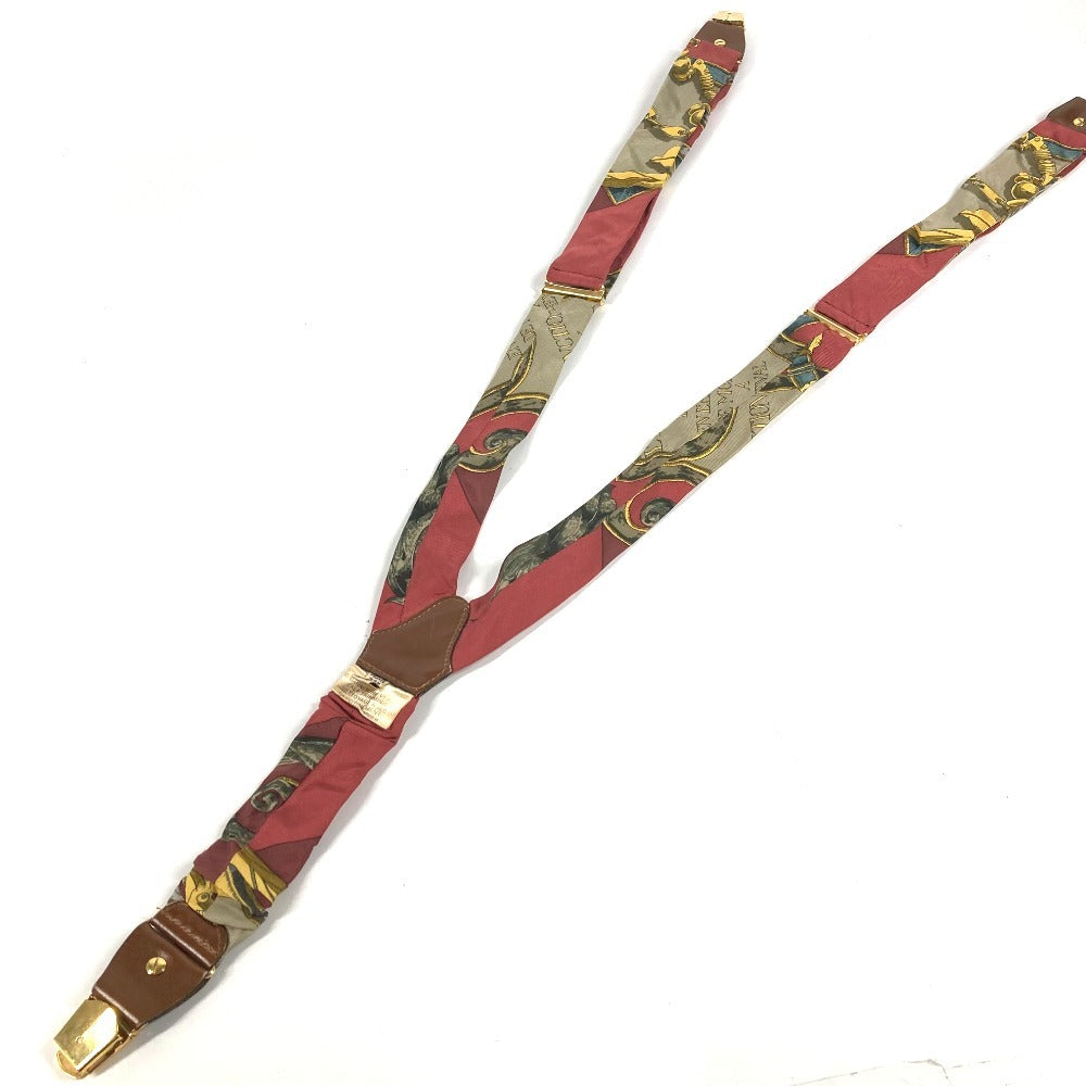 HERMES vintage Logo Apparel, Fashion Accessories suspenders silk / Leather Red/Brown Used
