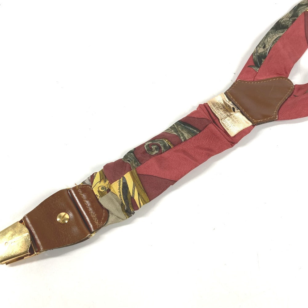HERMES vintage Logo Apparel, Fashion Accessories suspenders silk / Leather Red/Brown Used