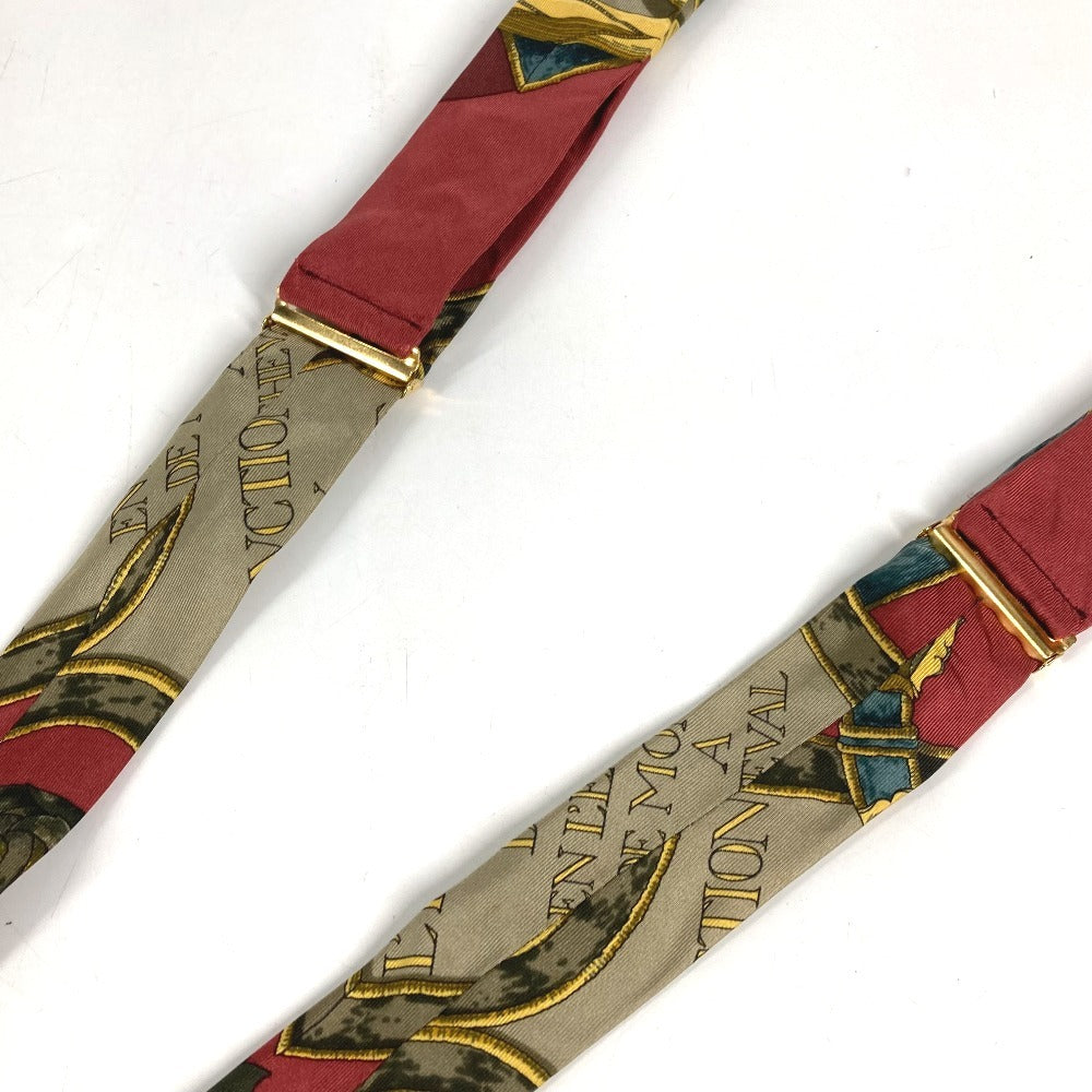 HERMES vintage Logo Apparel, Fashion Accessories suspenders silk / Leather Red/Brown Used