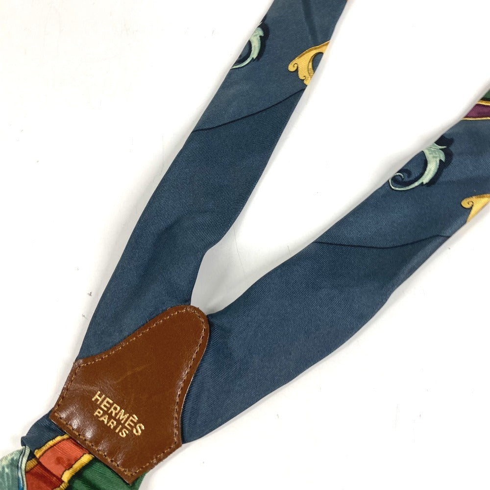 HERMES vintage Logo Apparel, Fashion Accessories suspenders silk / Leather Navy/Green Used