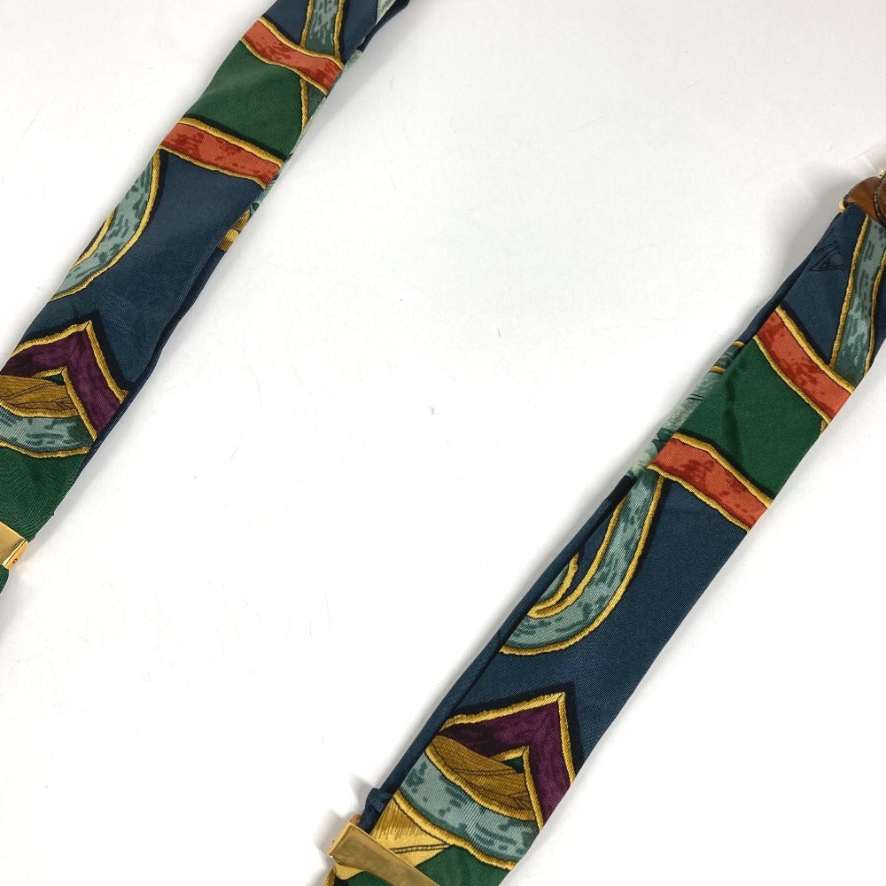 HERMES vintage Logo Apparel, Fashion Accessories suspenders silk / Leather Navy/Green Used