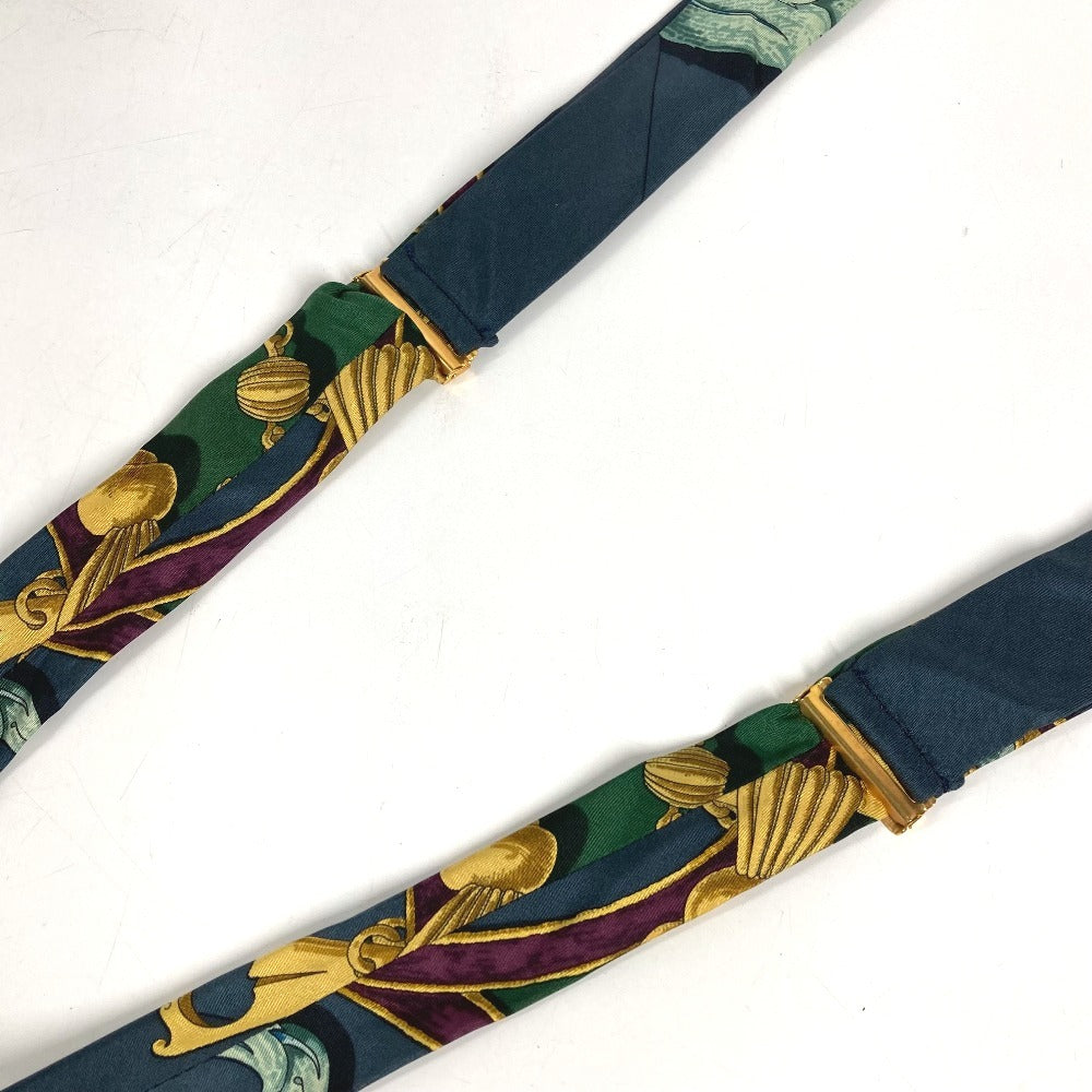 HERMES vintage Logo Apparel, Fashion Accessories suspenders silk / Leather Navy/Green Used