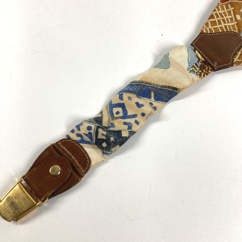 HERMES vintage Logo Apparel, Fashion Accessories suspenders silk / Leather Brown/WhiteBased Used