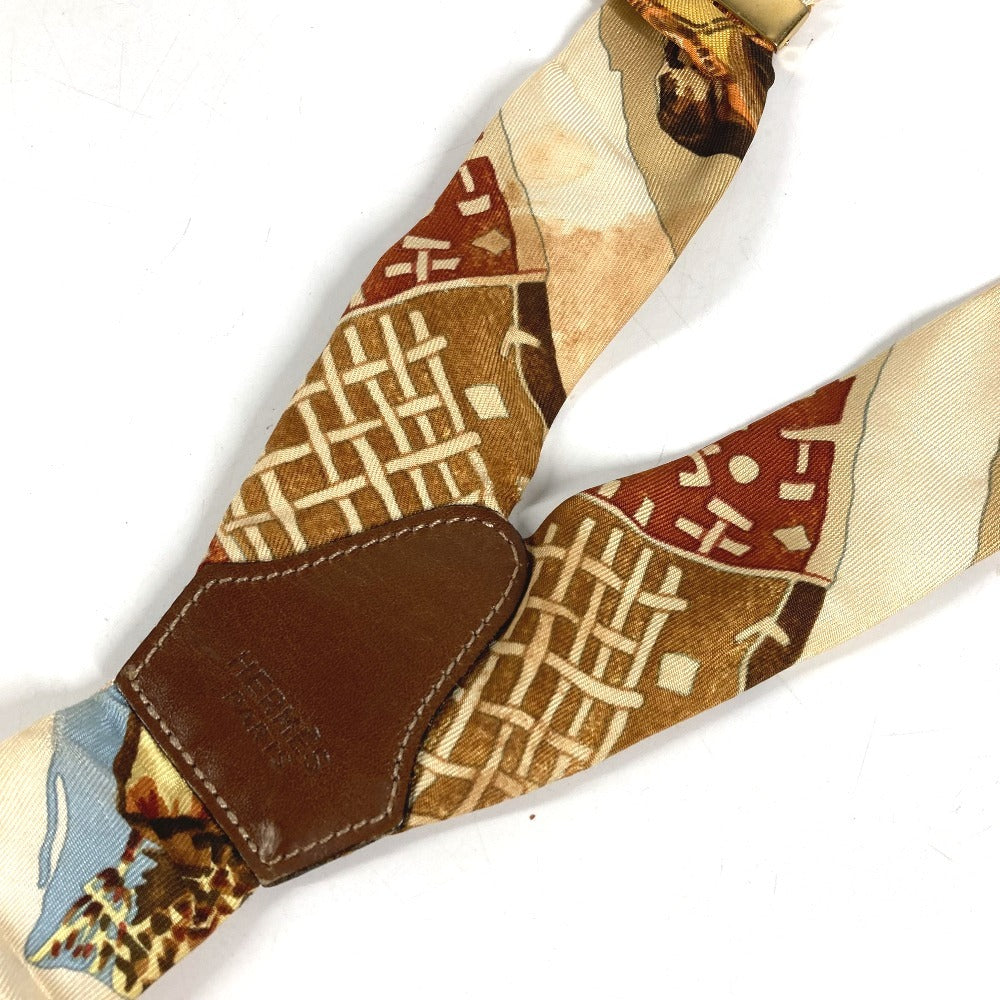 HERMES vintage Logo Apparel, Fashion Accessories suspenders silk / Leather Brown/WhiteBased Used