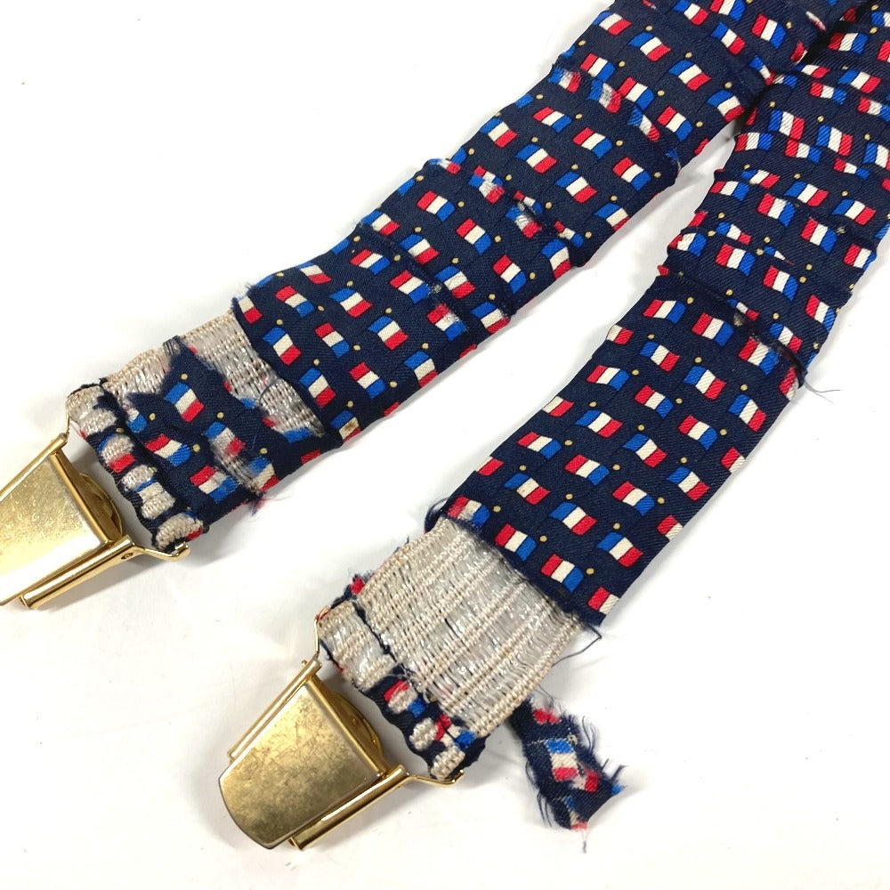 HERMES vintage Logo Apparel, Fashion Accessories suspenders silk / Leather Navy/Red x White Used