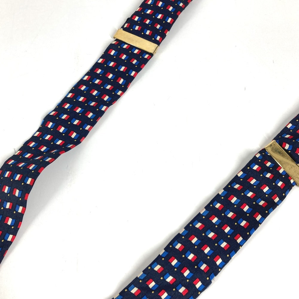 HERMES vintage Logo Apparel, Fashion Accessories suspenders silk / Leather Navy/Red x White Used