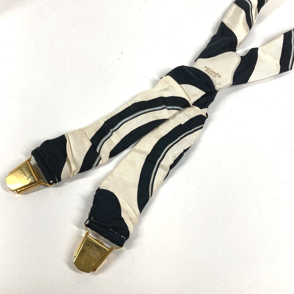 HERMES vintage Logo all-over print Brides de Gala Apparel, Fashion Accessories suspenders silk / Leather White/Black Used