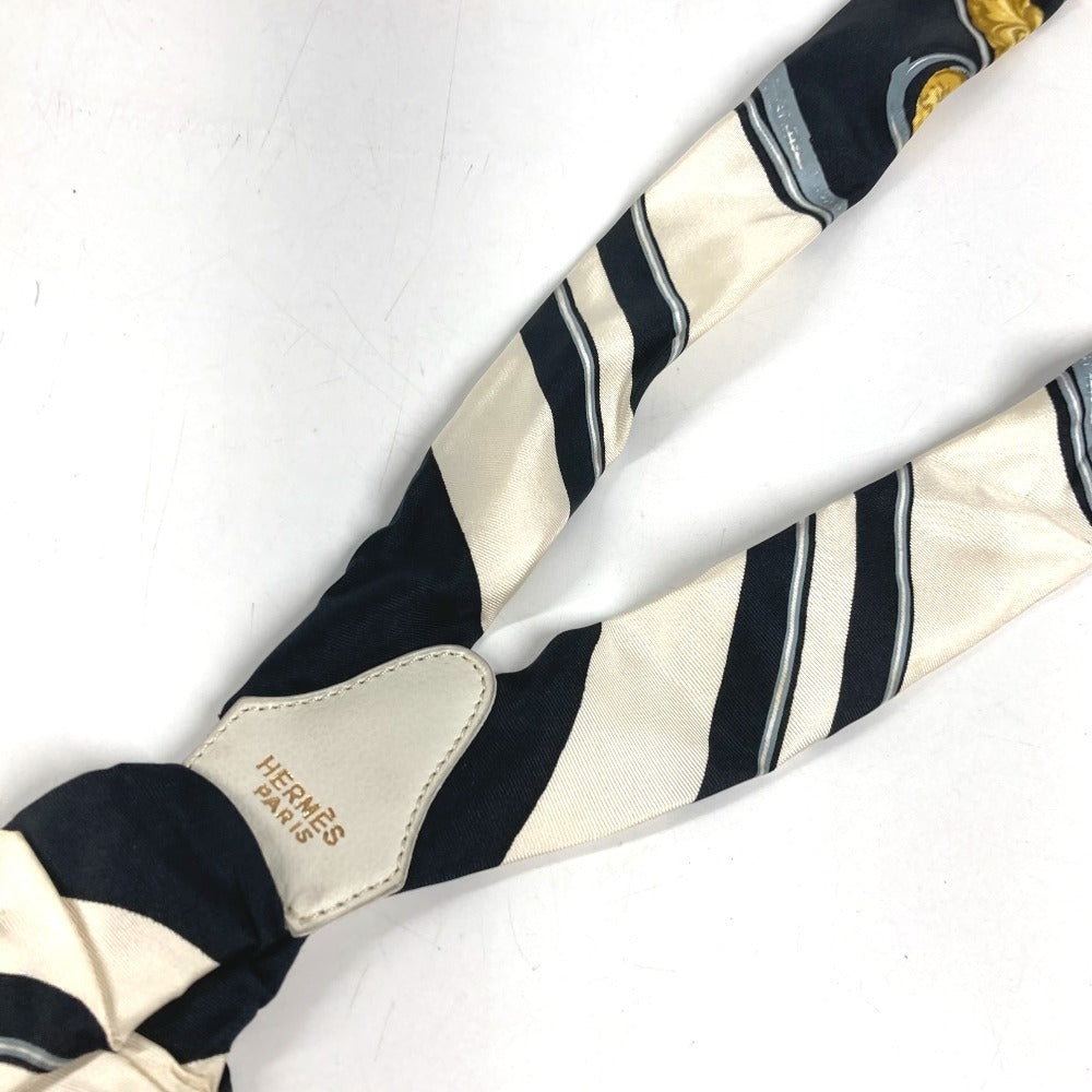 HERMES vintage Logo all-over print Brides de Gala Apparel, Fashion Accessories suspenders silk / Leather White/Black Used