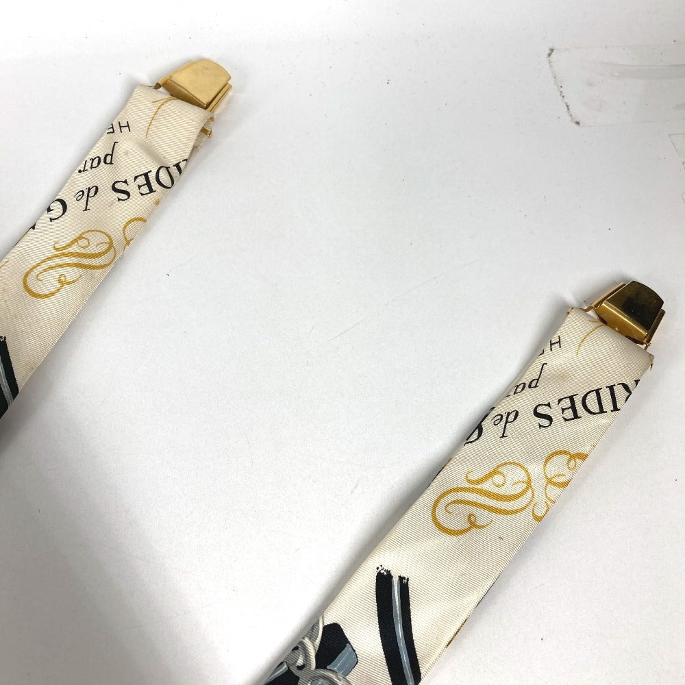 HERMES vintage Logo all-over print Brides de Gala Apparel, Fashion Accessories suspenders silk / Leather White/Black Used
