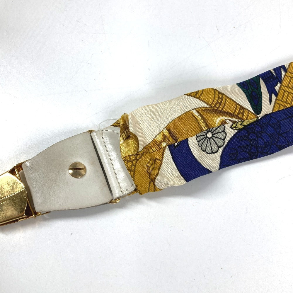 HERMES vintage Logo Apparel, Fashion Accessories suspenders silk / Leather White/Multicolore Used