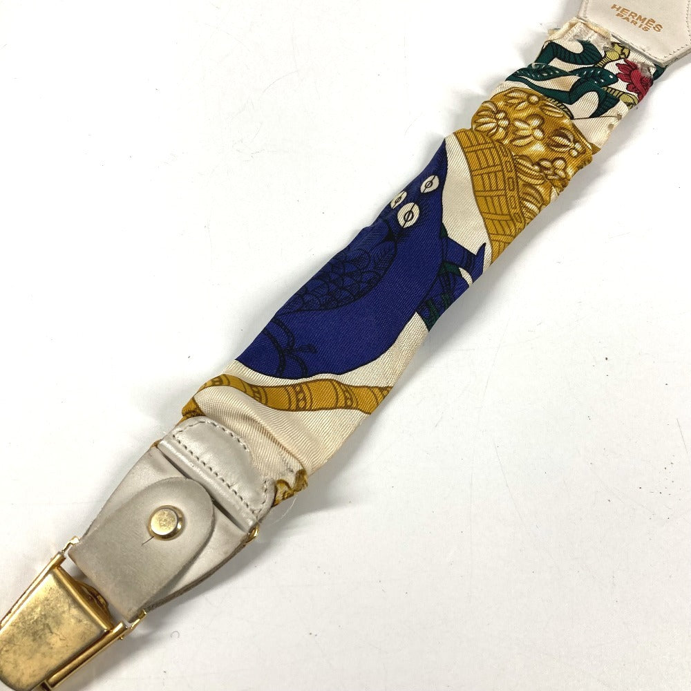 HERMES vintage Logo Apparel, Fashion Accessories suspenders silk / Leather White/Multicolore Used
