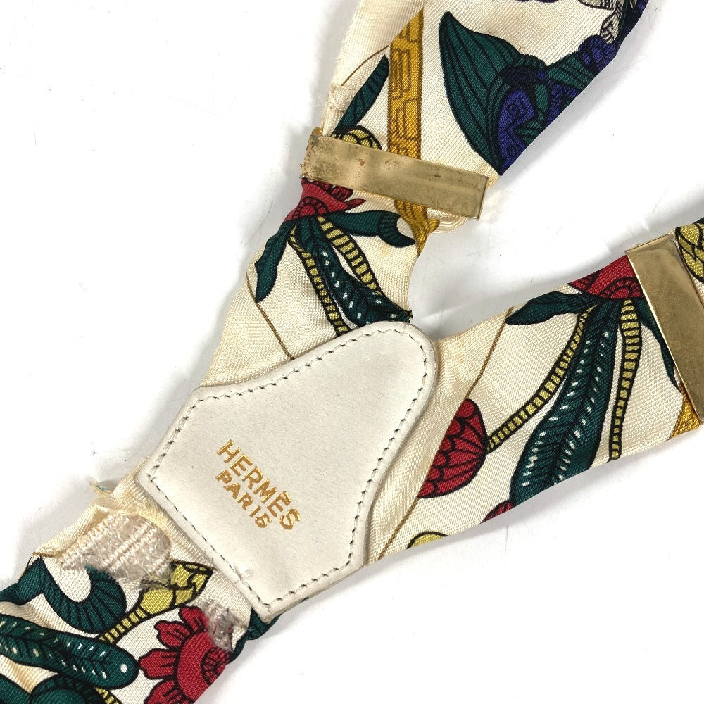 HERMES vintage Logo Apparel, Fashion Accessories suspenders silk / Leather White/Multicolore Used