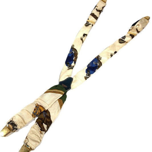 HERMES vintage Logo Apparel, Fashion Accessories suspenders silk White/Multicolore Used