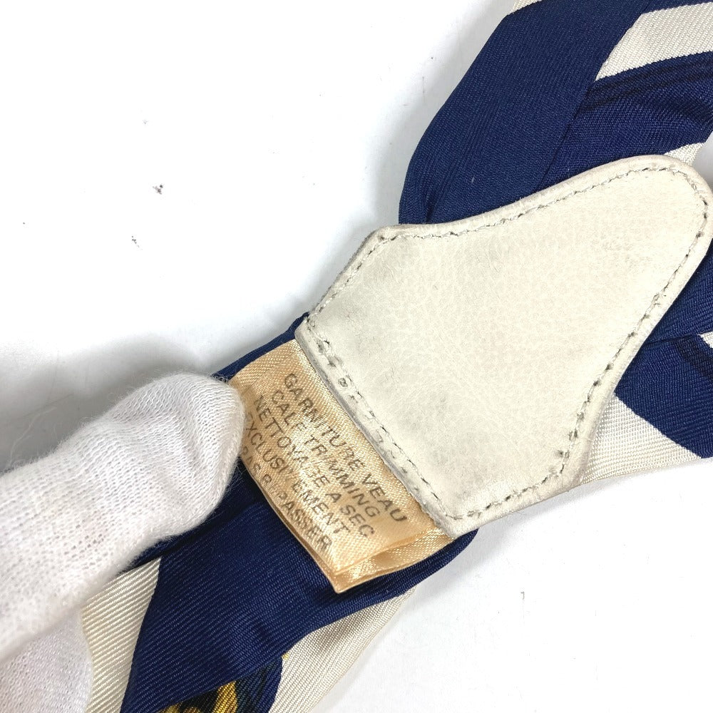 HERMES vintage Logo Apparel, Fashion Accessories suspenders silk / Leather Navy/White Used