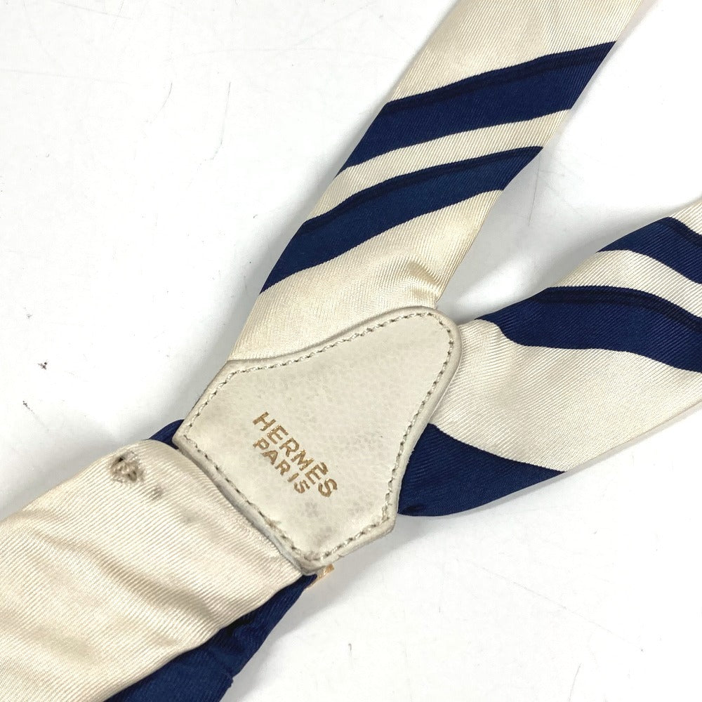 HERMES vintage Logo Apparel, Fashion Accessories suspenders silk / Leather Navy/White Used