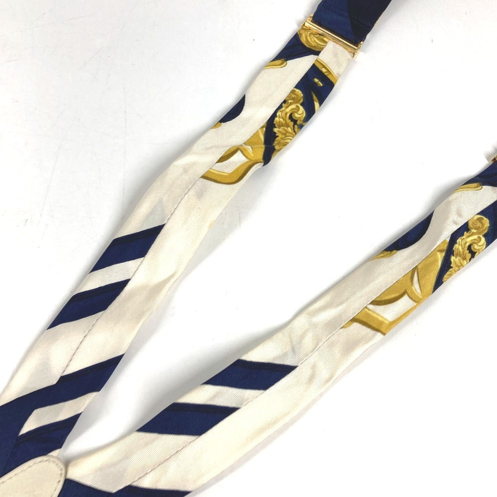 HERMES vintage Logo Apparel, Fashion Accessories suspenders silk / Leather Navy/White Used