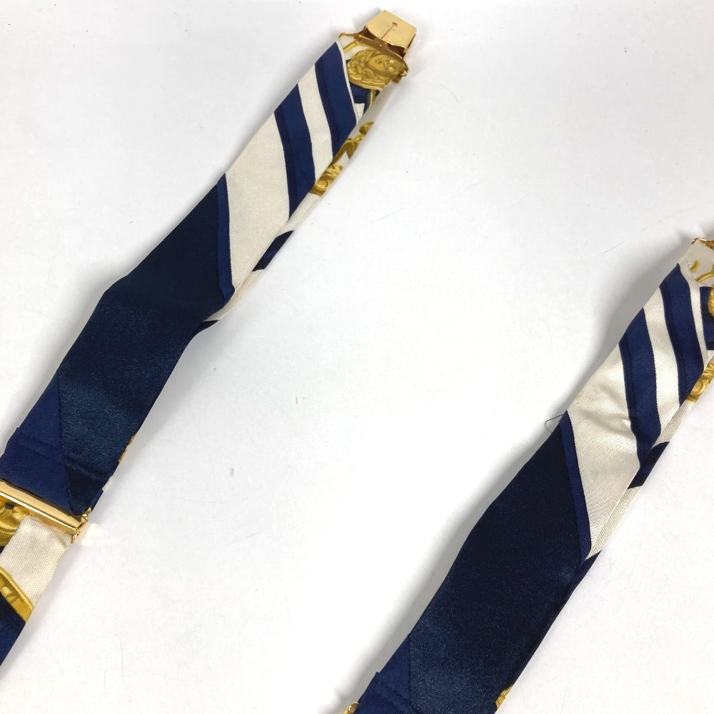 HERMES vintage Logo Apparel, Fashion Accessories suspenders silk / Leather Navy/White Used