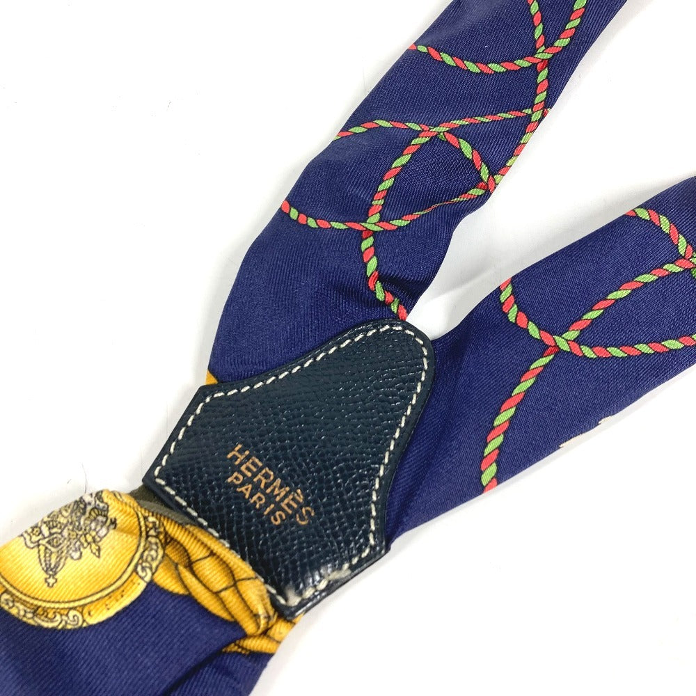 HERMES vintage Logo Apparel, Fashion Accessories suspenders silk / Leather Navy Used