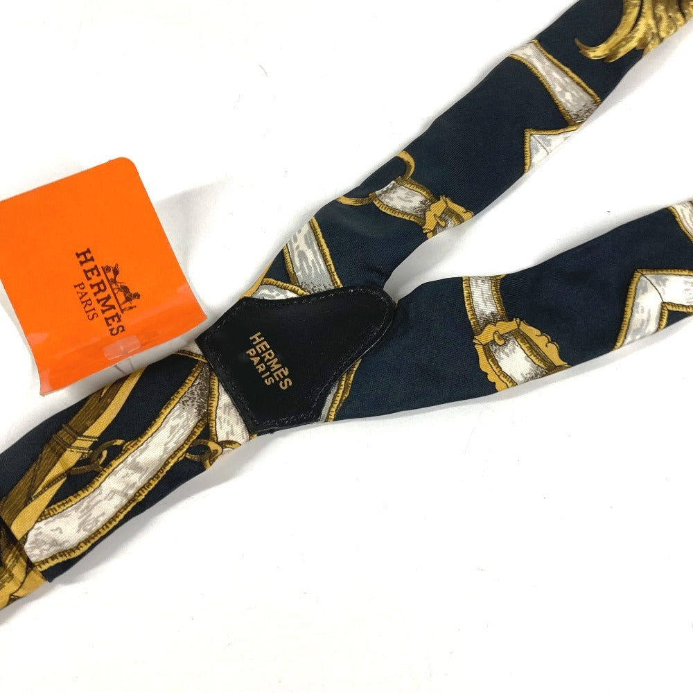 HERMES vintage Logo Apparel, Fashion Accessories suspenders silk / Leather Black/White Used