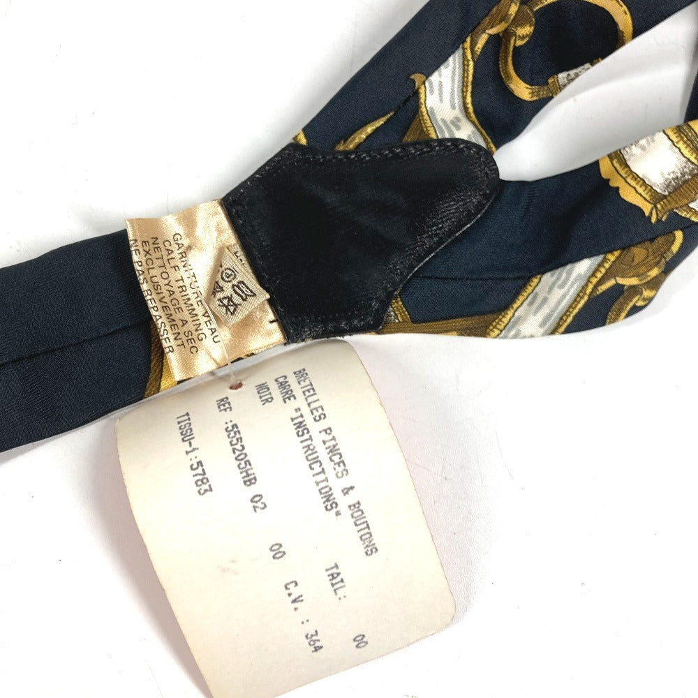 HERMES vintage Logo Apparel, Fashion Accessories suspenders silk / Leather Black/White Used