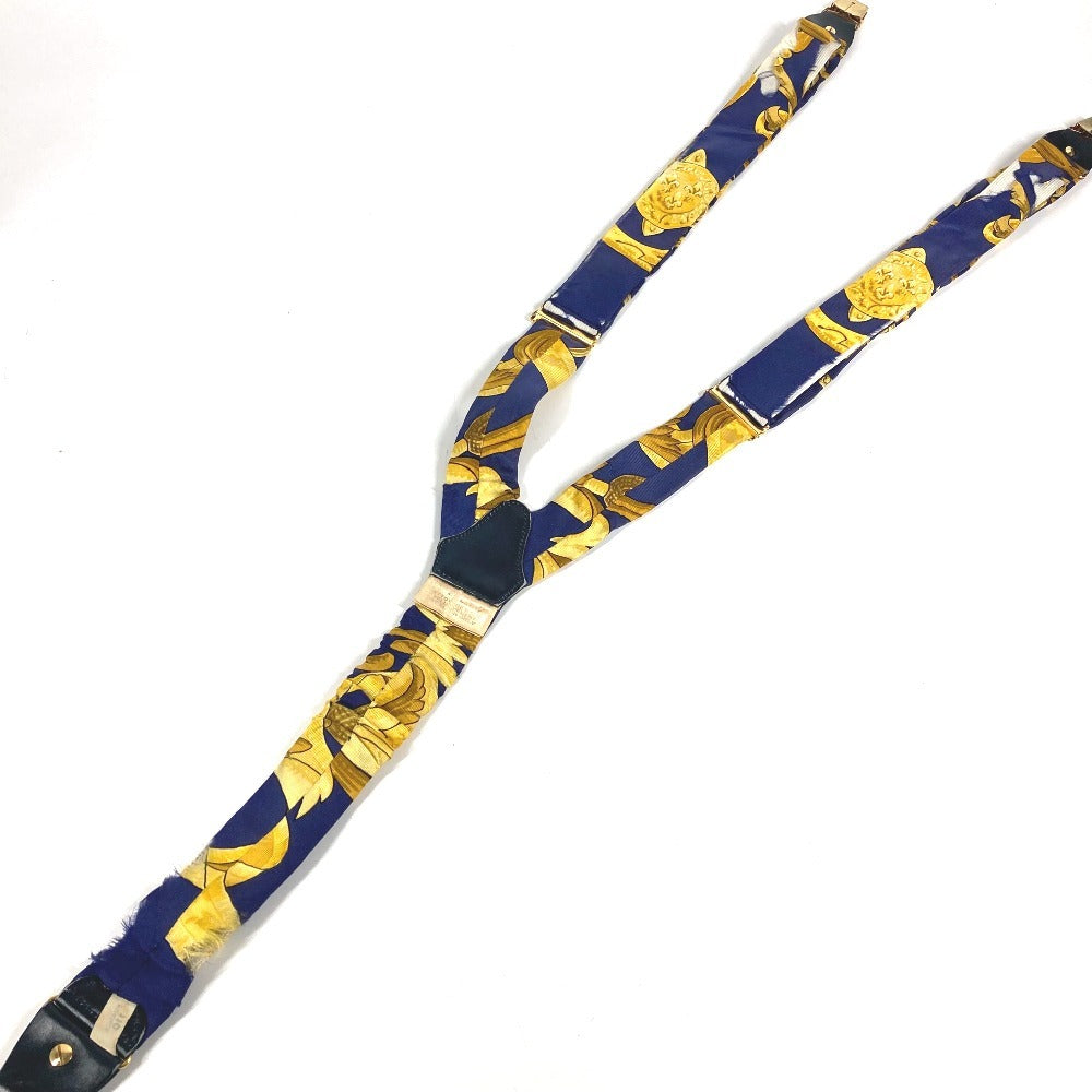 HERMES vintage logo Apparel, Fashion Accessories suspenders silk / Leather Navy/yellow Used