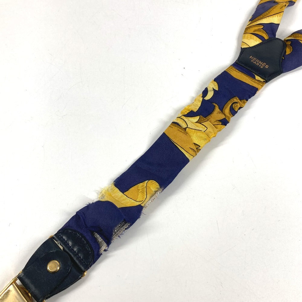 HERMES vintage logo Apparel, Fashion Accessories suspenders silk / Leather Navy/yellow Used