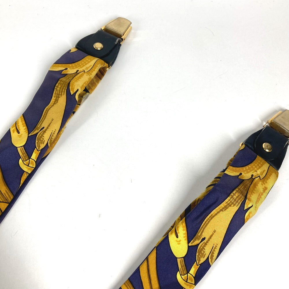 HERMES vintage logo Apparel, Fashion Accessories suspenders silk / Leather Navy/yellow Used