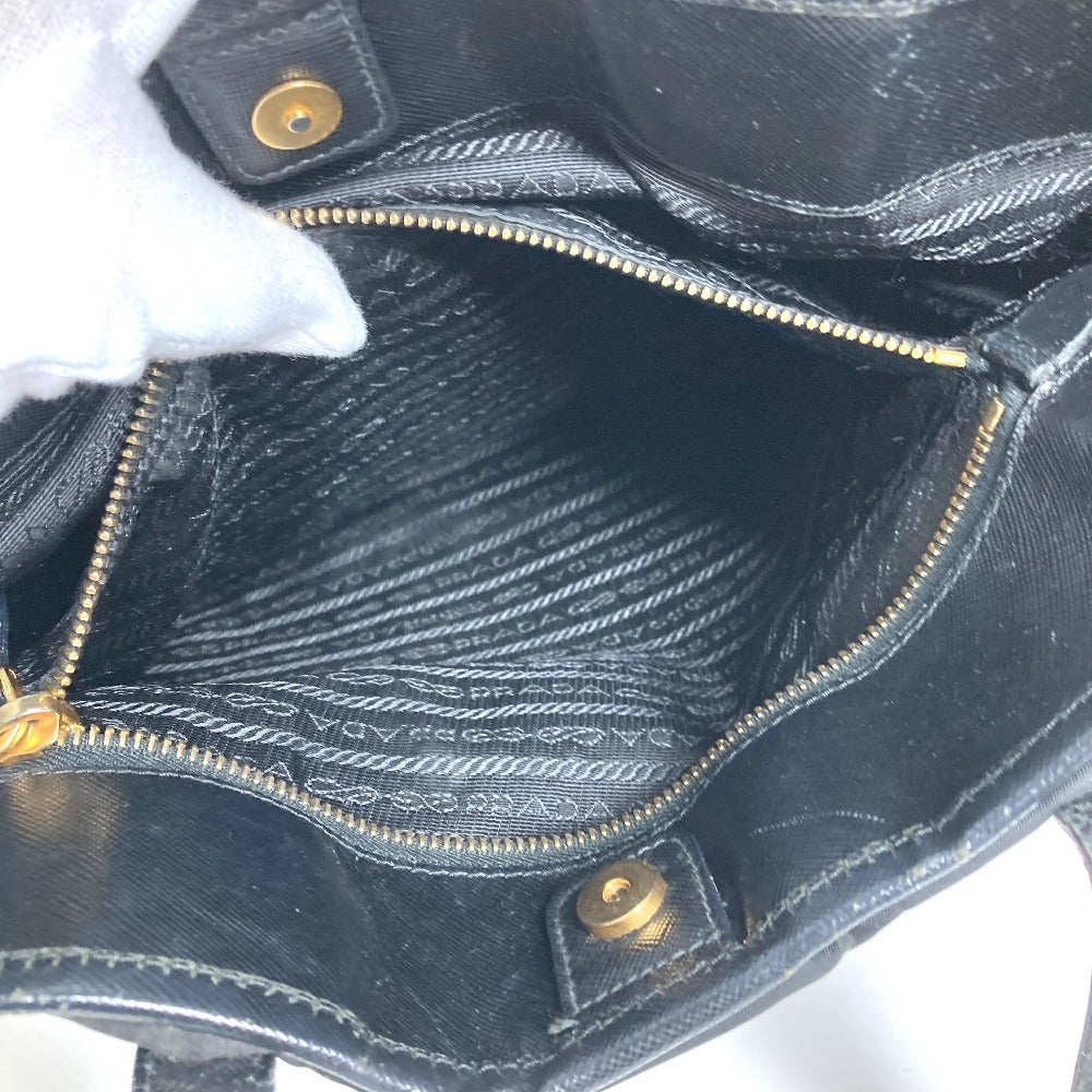 PRADA logo Hand Bag Tote Bag Leather / Nylon Black/Gold Used