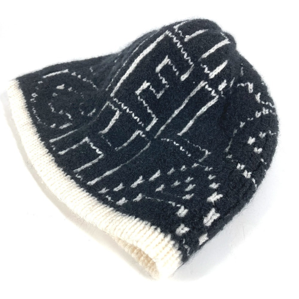 CHANEL Bicolor Logo (Full Logo) beanie hat knit hat knit cap Knit hat Wool / Cashmere / silk Black/White Used