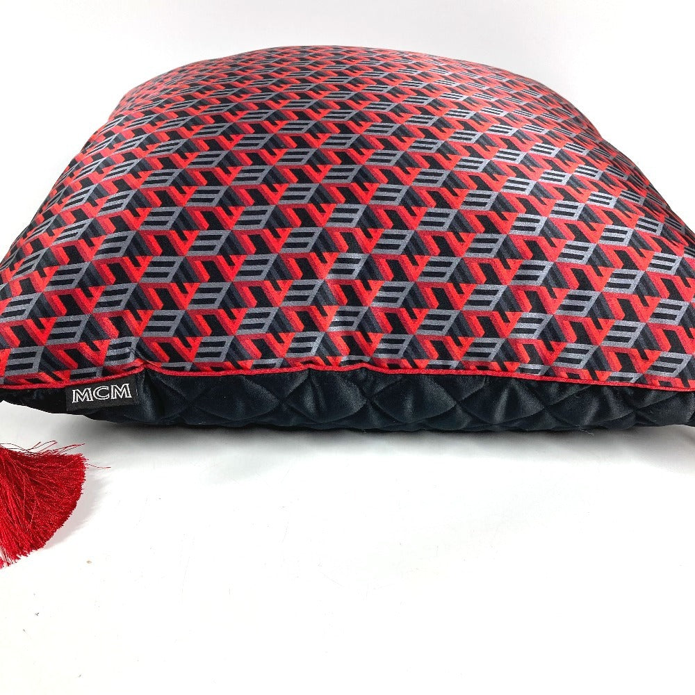 MCM Logo fringe Interior Square Pillow Cushion cushion Silk satin Red/Black Used