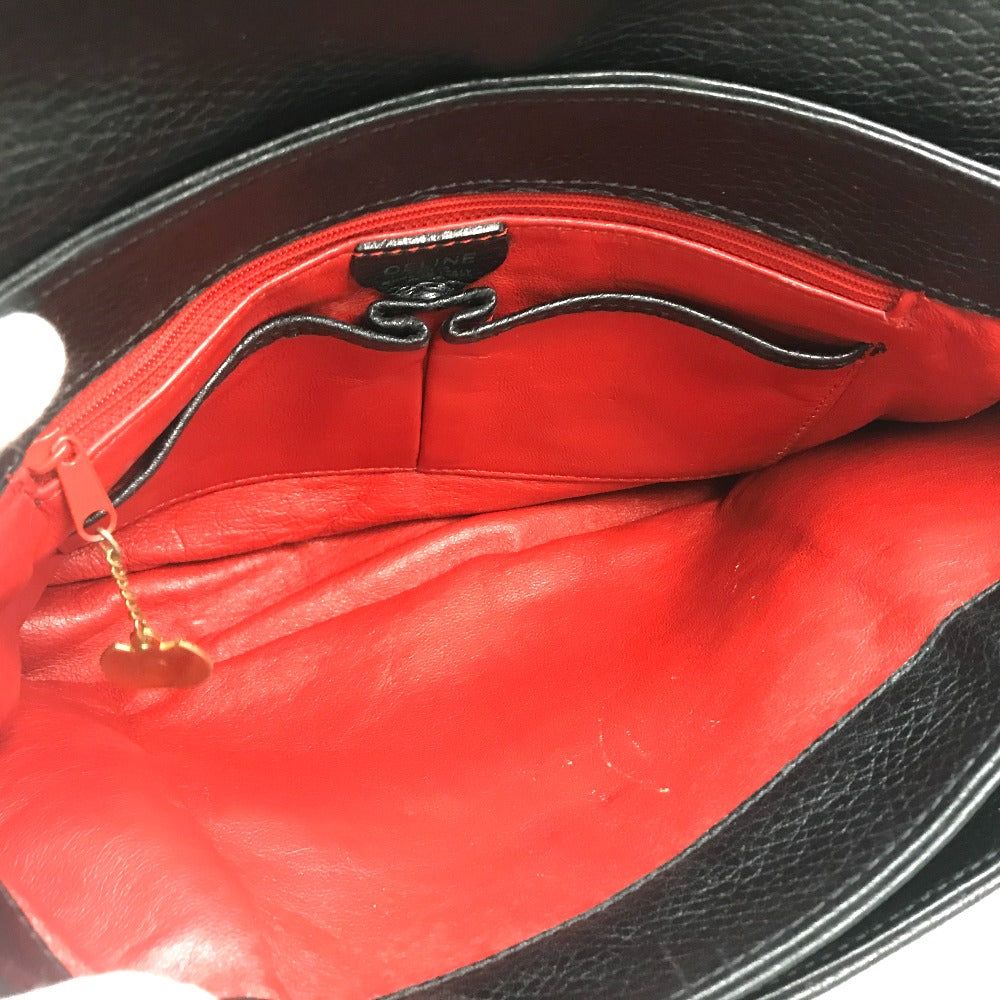 CELINE ヴィンテージ サークルロゴ カバン ワンショルダーバッグ ハンドバッグ レザー レディース ブラック ブラック×ゴールド金具