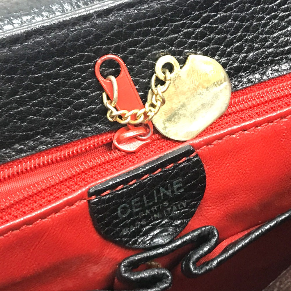 CELINE ヴィンテージ サークルロゴ カバン ワンショルダーバッグ ハンドバッグ レザー レディース ブラック ブラック×ゴールド金具