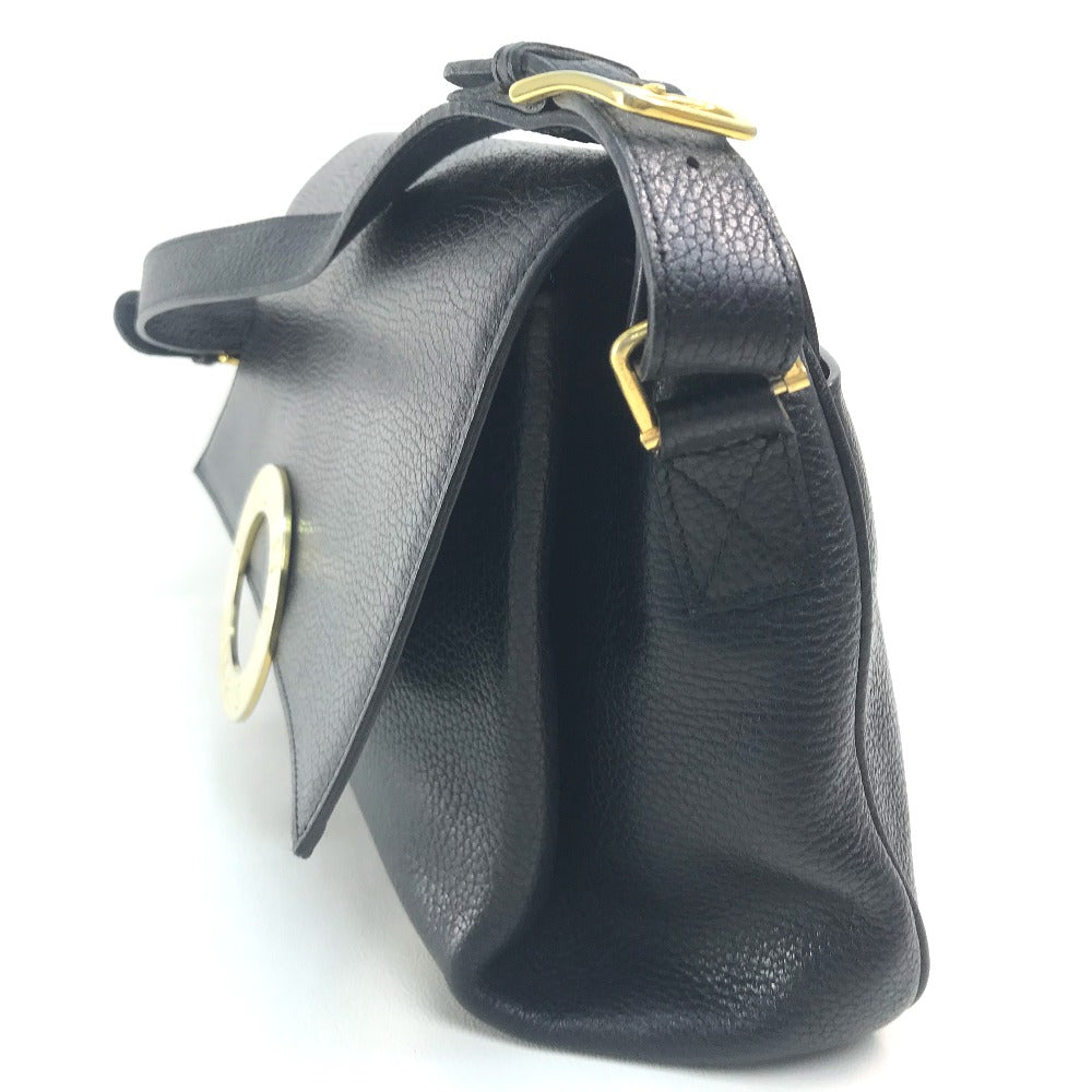 CELINE ヴィンテージ サークルロゴ カバン ワンショルダーバッグ ハンドバッグ レザー レディース ブラック ブラック×ゴールド金具