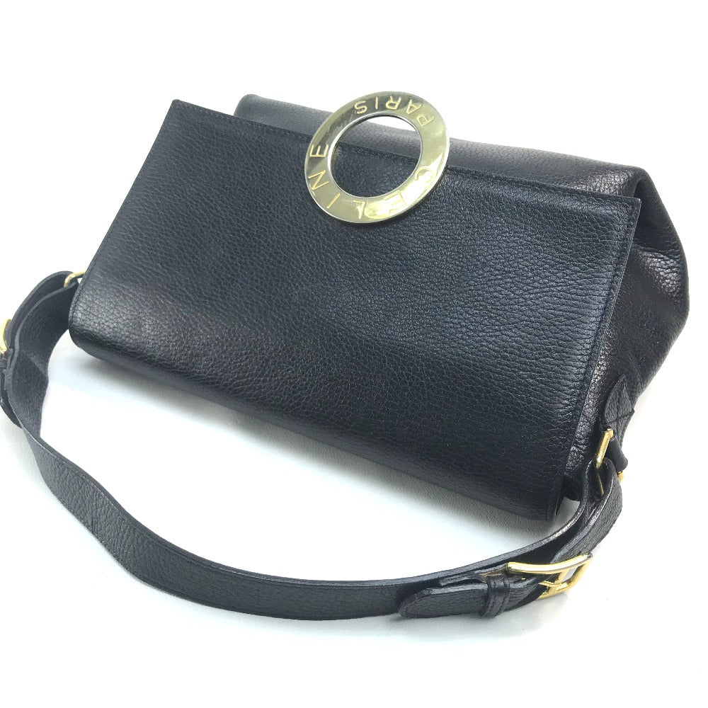 CELINE ヴィンテージ サークルロゴ カバン ワンショルダーバッグ ハンドバッグ レザー レディース ブラック ブラック×ゴールド金具