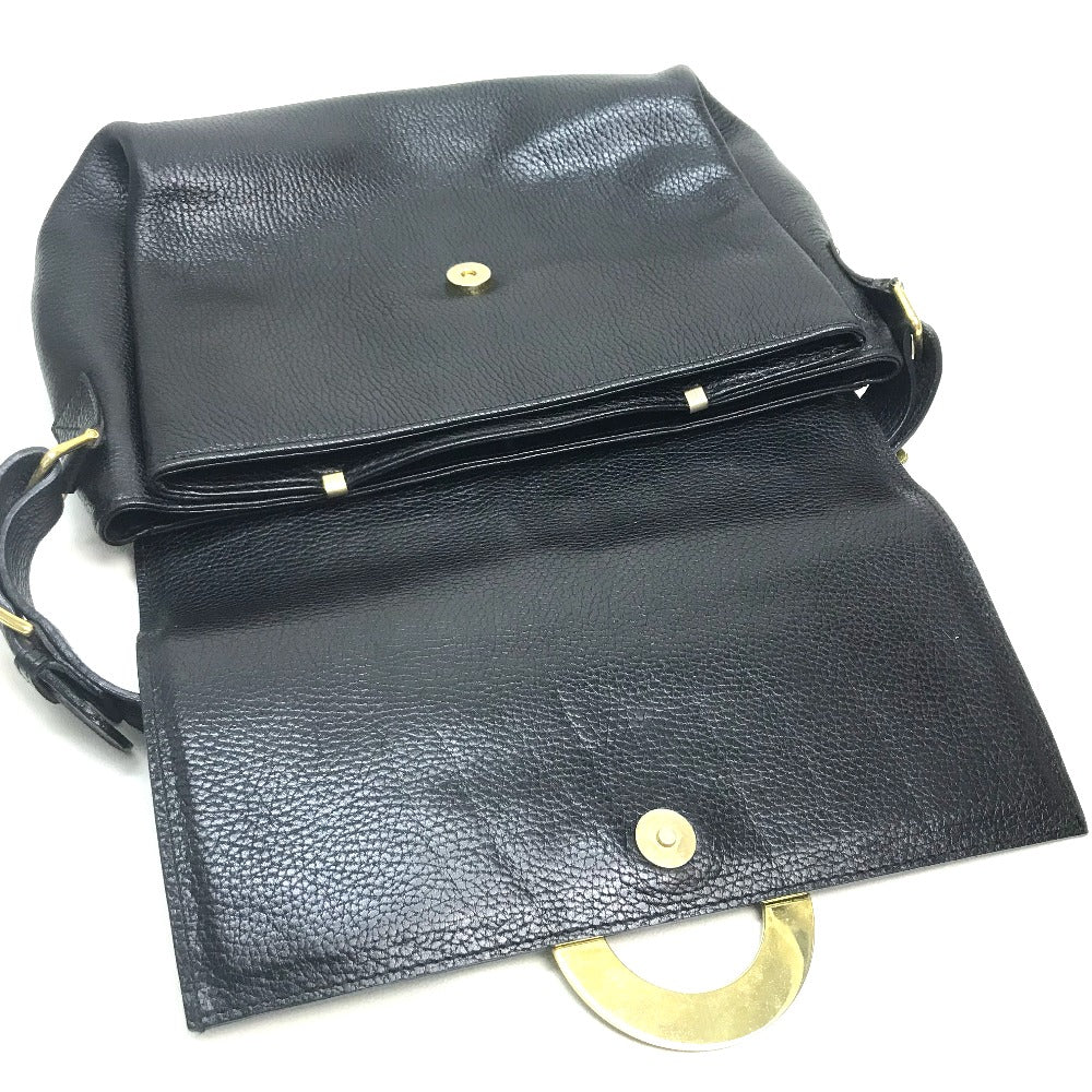 CELINE ヴィンテージ サークルロゴ カバン ワンショルダーバッグ ハンドバッグ レザー レディース ブラック ブラック×ゴールド金具