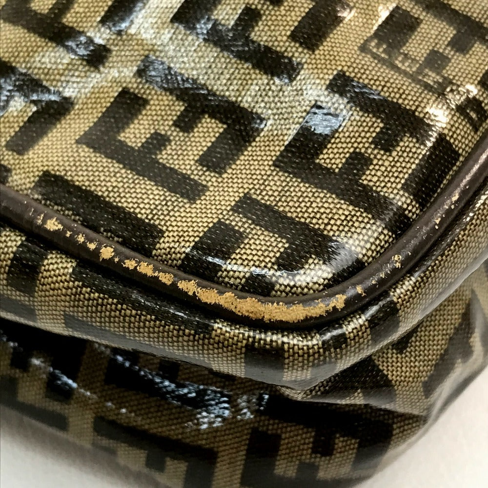 Vintage FENDI Zucca FF logo bag, crossbody shoulder bag, vinyl/leather, beige/brown