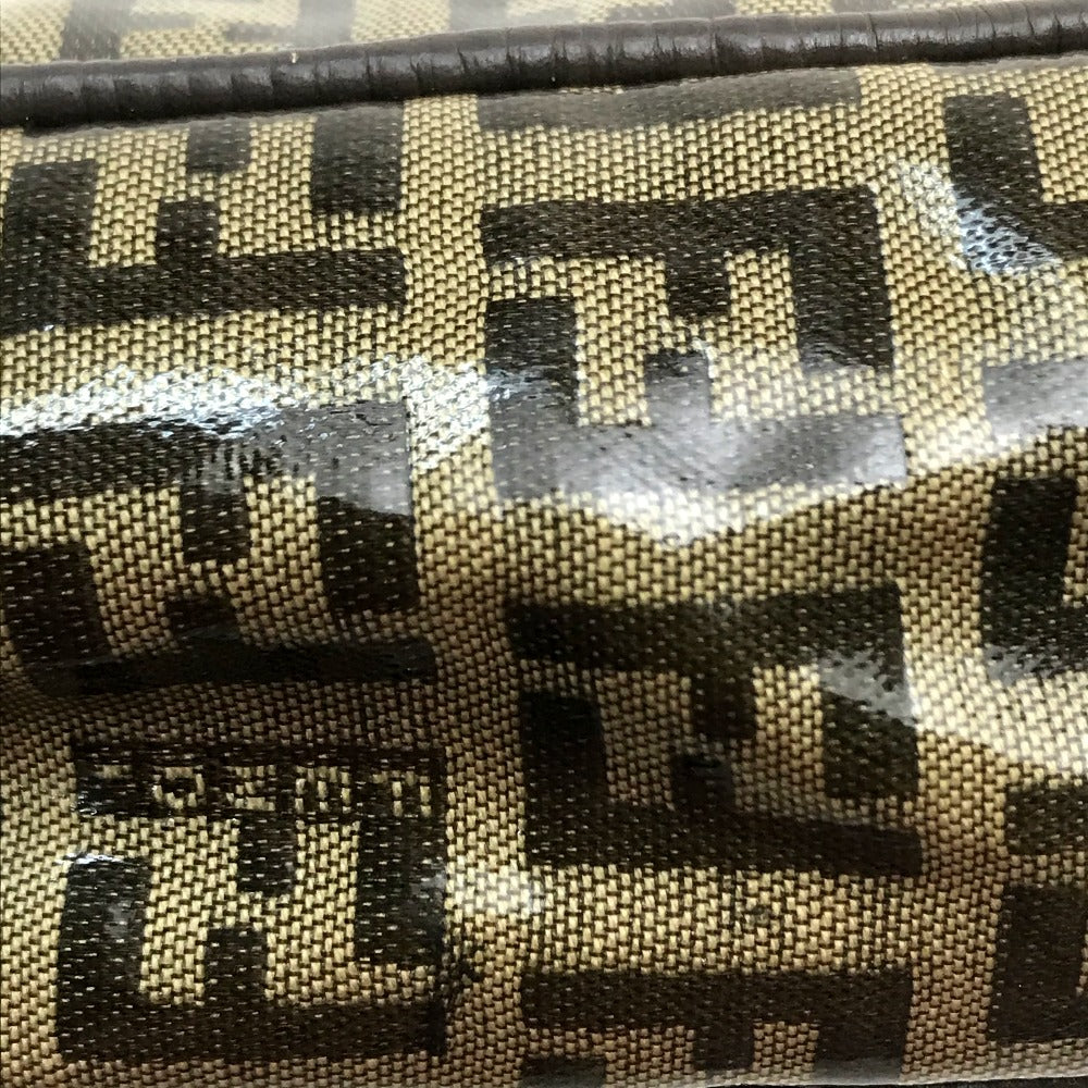 Vintage FENDI Zucca FF logo bag, crossbody shoulder bag, vinyl/leather, beige/brown
