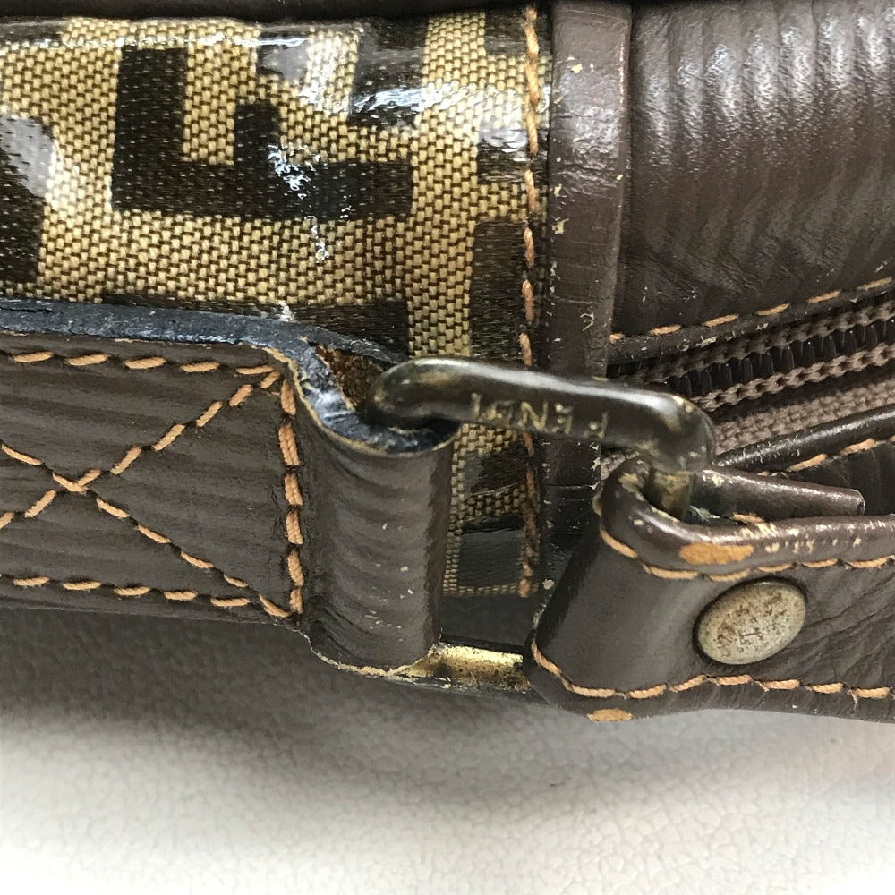 Vintage FENDI Zucca FF logo bag, crossbody shoulder bag, vinyl/leather, beige/brown