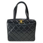 CHANEL CC Coco Mark Matelasse Quilted Handbag Tote Bag Lambskin Women's Black with Gold Hardware