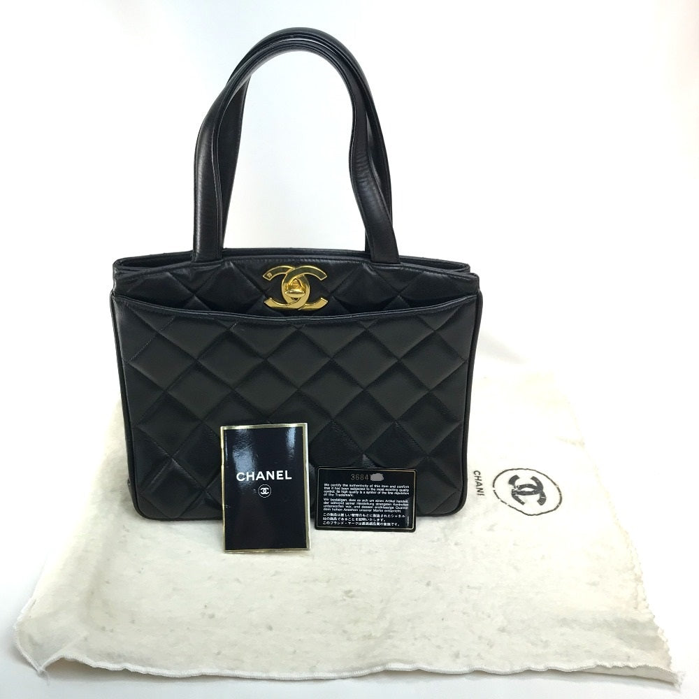 CHANEL CC Coco Mark Matelasse Quilted Handbag Tote Bag Lambskin Women's Black with Gold Hardware