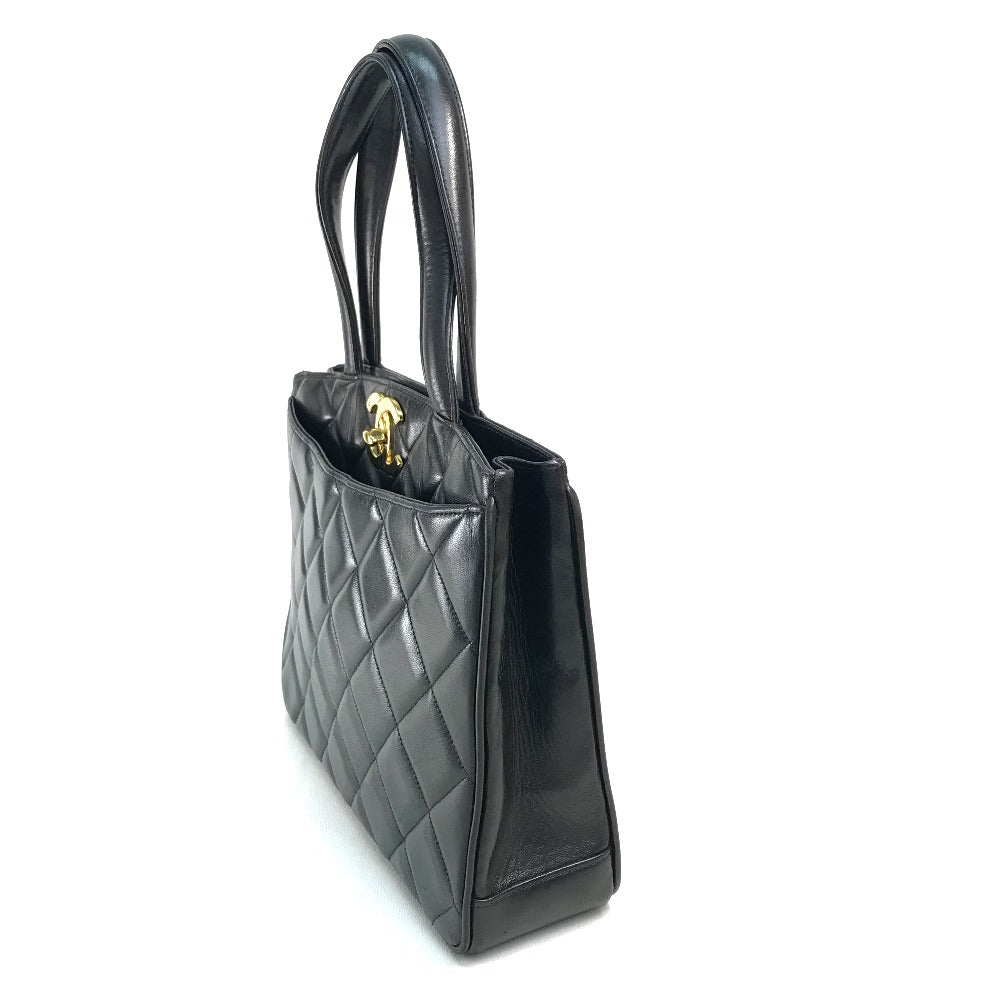 CHANEL CC Coco Mark Matelasse Quilted Handbag Tote Bag Lambskin Women's Black with Gold Hardware